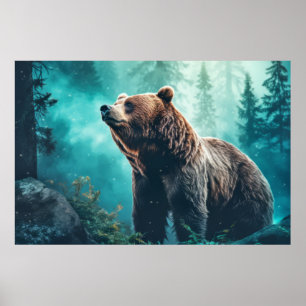 Grizzly Bear Animal Wildlife Wilderness Colourful Poster