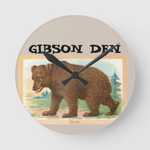 GRIZZLY BEAR ART PERSONALIZED CLOCK