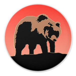 Grizzly Bear at Sunset  - Original Wildlife Art Ceramic Knob