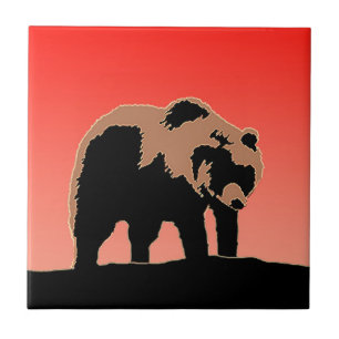 Grizzly Bear at Sunset - Original Wildlife Art Ceramic Tile