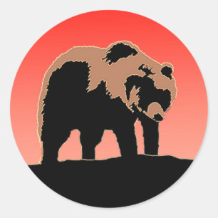 Grizzly Bear at Sunset  - Original Wildlife Art Classic Round Sticker