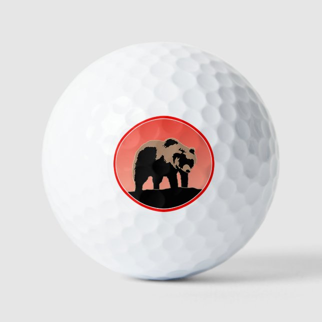 Grizzly Bear at Sunset  - Original Wildlife Art Golf Balls (Front)
