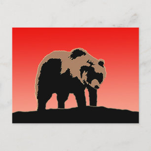 Grizzly Bear at Sunset - Original Wildlife Art Postcard
