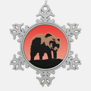 Grizzly Bear at Sunset - Original Wildlife Art Snowflake Pewter Christmas Ornament