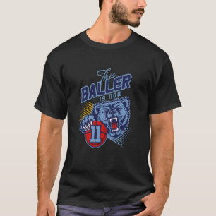 Grizzly Bear Basketball 11 Years Old Birthday Ball T-Shirt