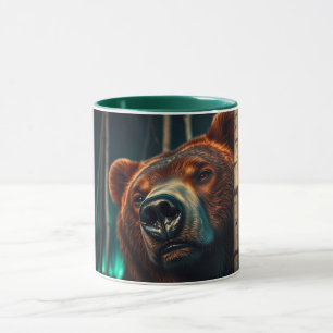 Grizzly Bear, Birches and Aurora Art Mug