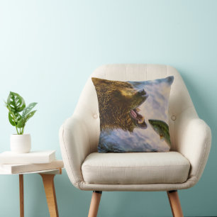 Grizzly Bear Catching Steel-head Salmon pillow