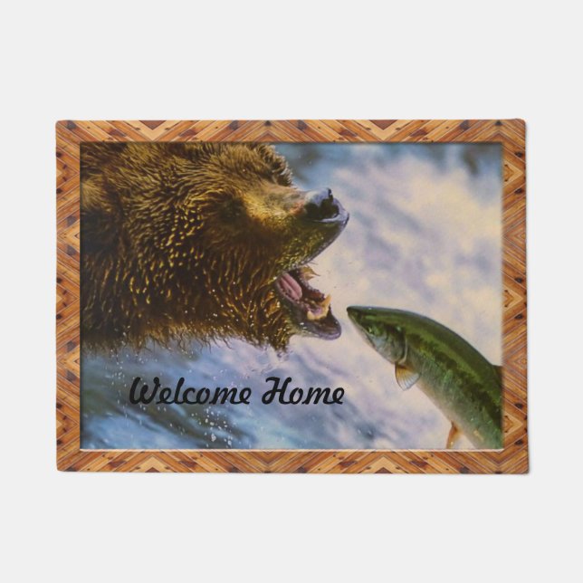 Grizzly Bear Catching Steelhead Salmon Doormat (Front)