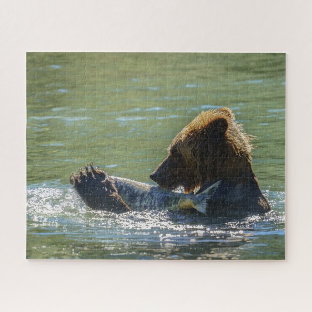 Grizzly Bear Caught A Salmon Jigsaw Puzzle (Horizontal)