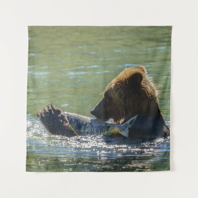 Grizzly Bear Caught A Salmon Tapestry (Front)