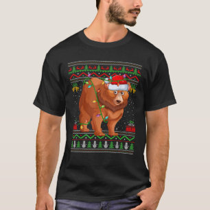 Grizzly Bear Christmas Lights Santa Ugly Sweater X