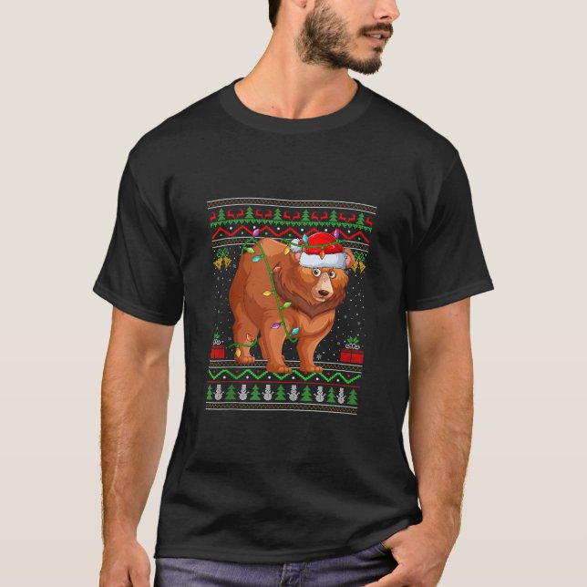 Grizzly Bear Christmas Lights Santa Ugly Sweater X (Front)