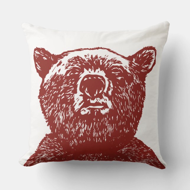 GRIZZLY BEAR Christmas Red Vintage Throw Pillow (Front)