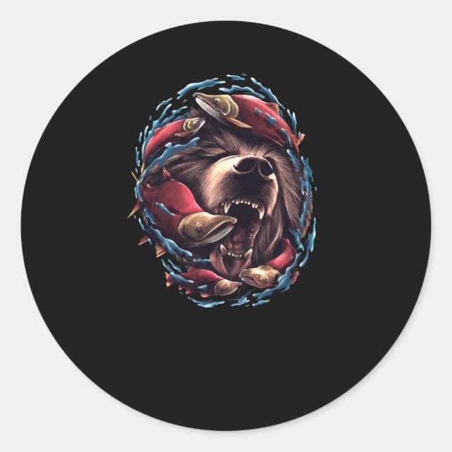 Grizzly bear classic round sticker (Front)