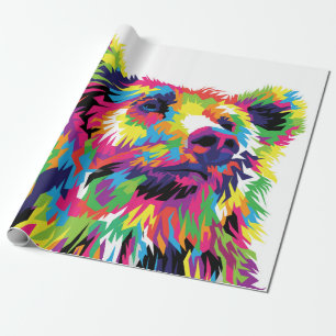Grizzly bear colourful pop art abstract wrapping paper