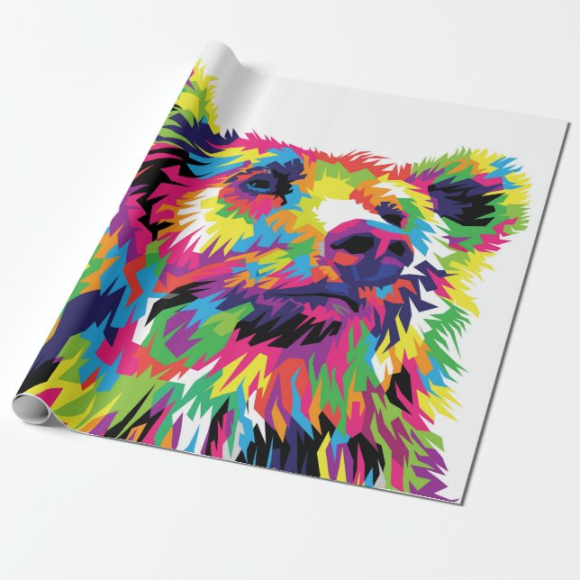 Grizzly bear colourful pop art abstract wrapping paper (Unrolled)