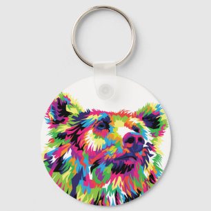 Grizzly bear colourful pop art key ring