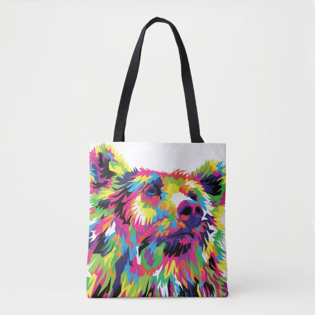 Grizzly bear colourful pop art tote bag (Front)