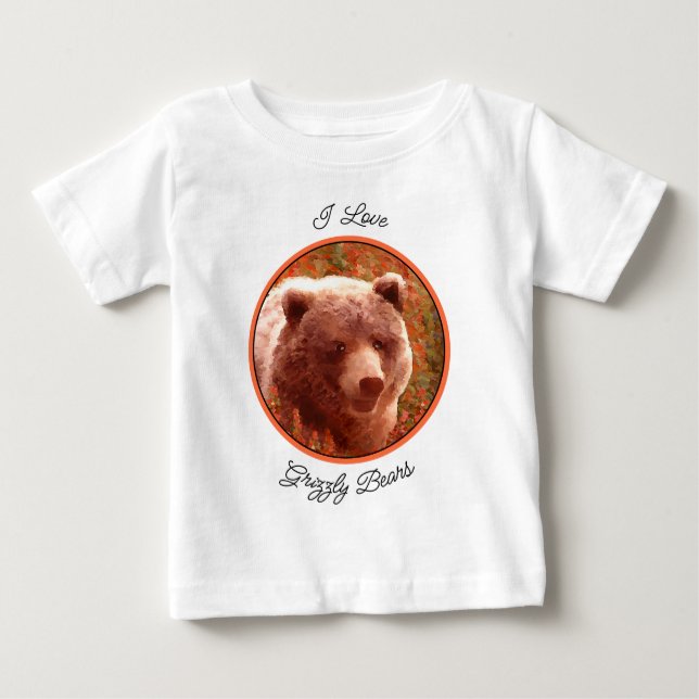 Grizzly Bear Cub in Fireweed Painting Wildlife Art Baby T-Shirt (Front)