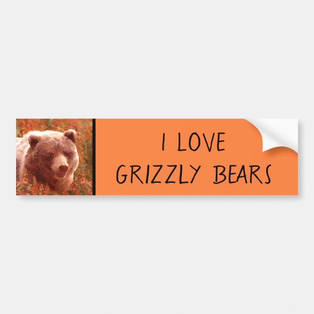 Grizzly Bear Cub in Fireweed Painting Wildlife Art Bumper Sticker (Front)
