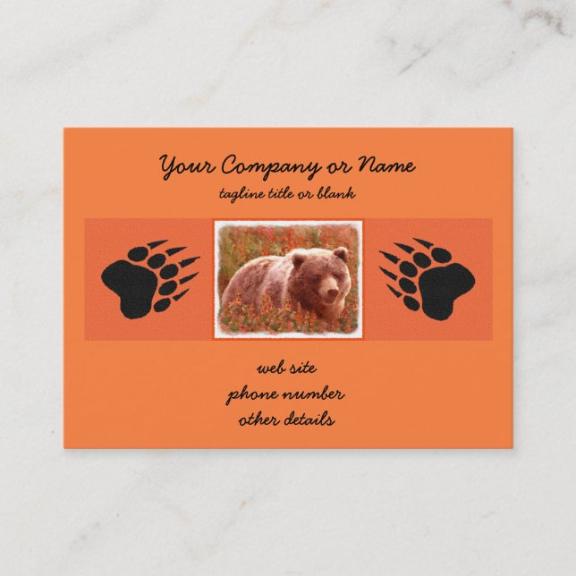 Grizzly Bear Cub in Fireweed Painting Wildlife Art Business Card (Front)
