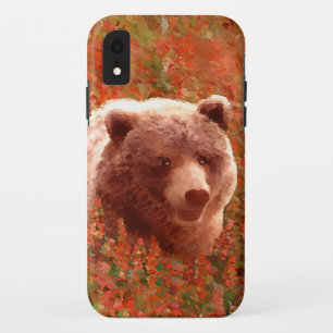 Grizzly Bear Cub in Fireweed Painting Wildlife Art iPhone XR Case