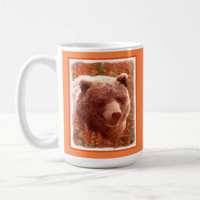 Grizzly Bear Cub in Fireweed Painting Wildlife Art Coffee Mug (Left)