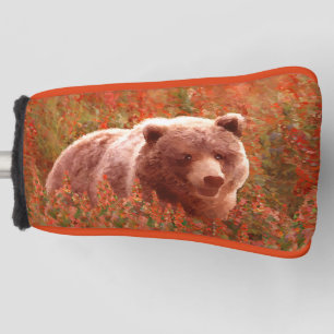 Grizzly Bear Cub in Fireweed Painting Wildlife Art Golf Head Cover
