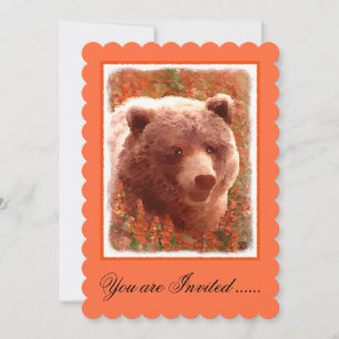 Grizzly Bear Cub in Fireweed Painting Wildlife Art Invitation