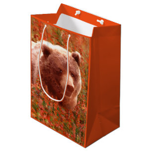 Grizzly Bear Cub in Fireweed Painting Wildlife Art Medium Gift Bag