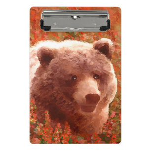 Grizzly Bear Cub in Fireweed Painting Wildlife Art Mini Clipboard