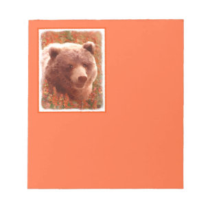 Grizzly Bear Cub in Fireweed Painting Wildlife Art Notepad