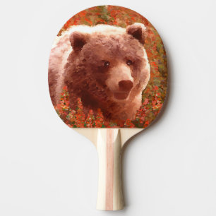 Grizzly Bear Cub in Fireweed Painting Wildlife Art Ping Pong Paddle