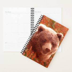 Grizzly Bear Cub in Fireweed Painting Wildlife Art Planner