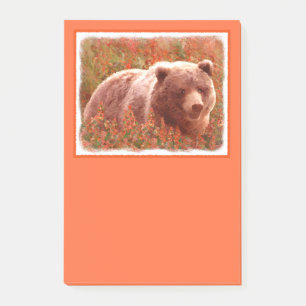 Grizzly Bear Cub in Fireweed Painting Wildlife Art Post-it Notes