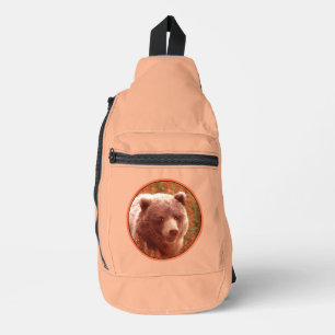 Grizzly Bear Cub in Fireweed Painting Wildlife Art Sling Bag