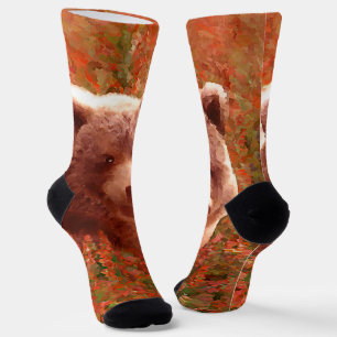 Grizzly Bear Cub in Fireweed Painting Wildlife Art Socks