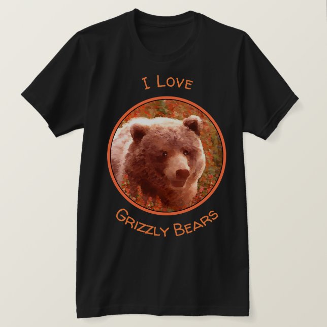Grizzly Bear Cub in Fireweed Painting Wildlife Art T-Shirt (Design Front)