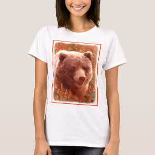 Grizzly Bear Cub in Fireweed Painting Wildlife Art T-Shirt