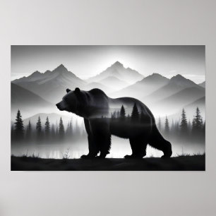 Grizzly Bear Double Exposure Animal Nature Outdoor Poster