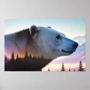 Grizzly Bear Double Exposure Animal Nature Outdoor Poster