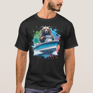 Grizzly Bear Driving A Speed Boat Graphic Design T-Shirt