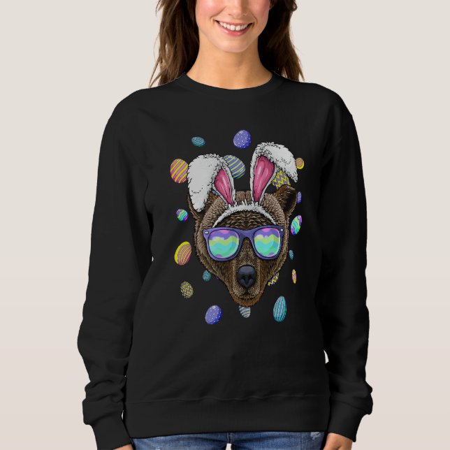 Grizzly Bear Easter Bunny Ears Funny Easter Eggs H Sweatshirt (Front)