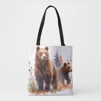 Grizzly Bear Family Watercolor - Country Stroll Tote Bag