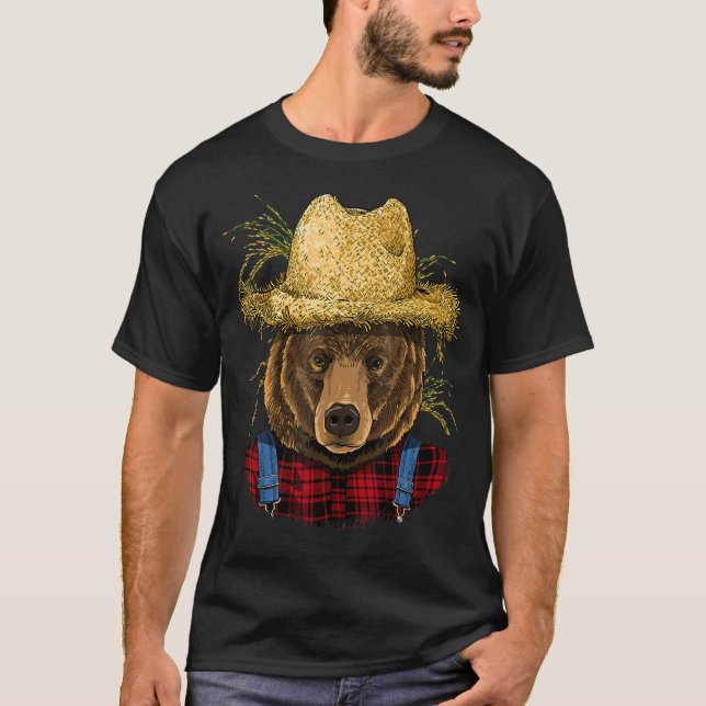 Grizzly Bear Farmer Farming Agriculture Rancher Wi T-Shirt (Front)