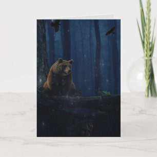 GRIZZLY BEAR FIREFLIES  FANTASY BIRTHDAY CARD