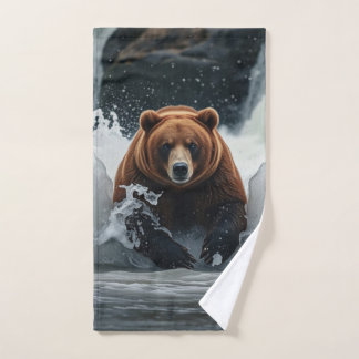 Grizzly Bear Fishing at Falls Bath Towel Set