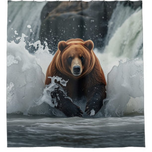 Grizzly Bear Fishing at Falls Shower Curtain