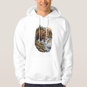 Grizzly Bear Fishing for Salmon Mountain River Hoodie