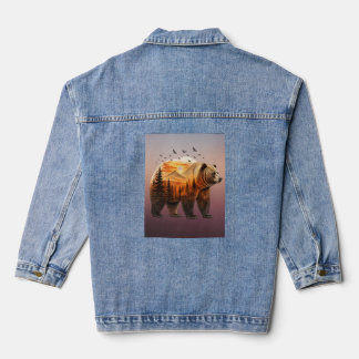 Grizzly Bear Forest Mountain Denim Jacket